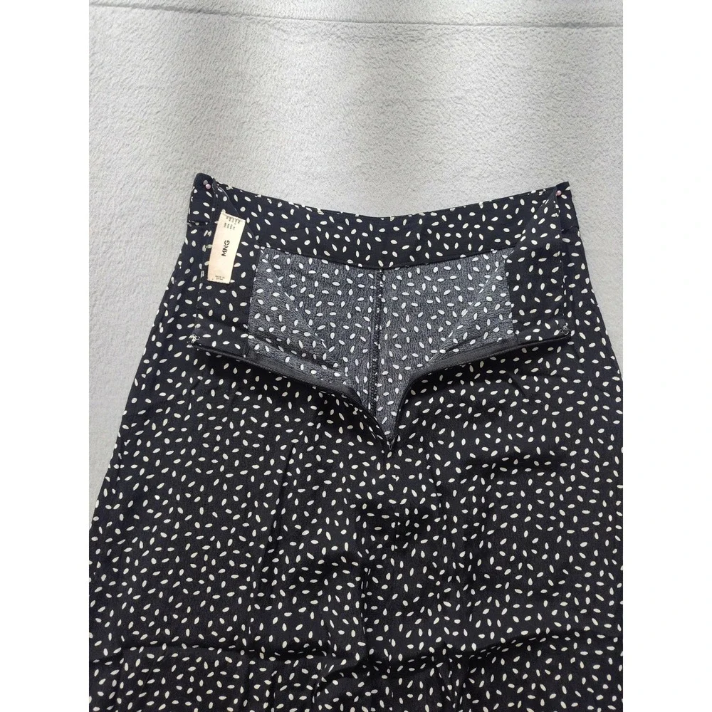 MNG Mango Black White Seed Print Midi Skirt Womens XXS High Waist A-Line Flowy